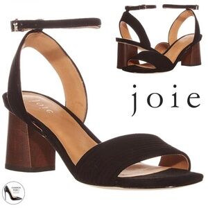 Joie MALANT Black Suede Block Heels Ankle strap Sandals Open Toe Designer Pump 7